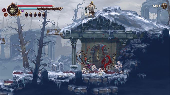 Gameplay screenshot featuring character navigating through thorny vines