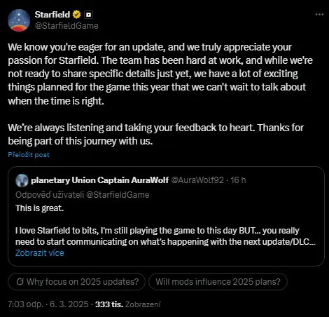 Bethesda potvrzuje práci na novém obsahu pro Starfield