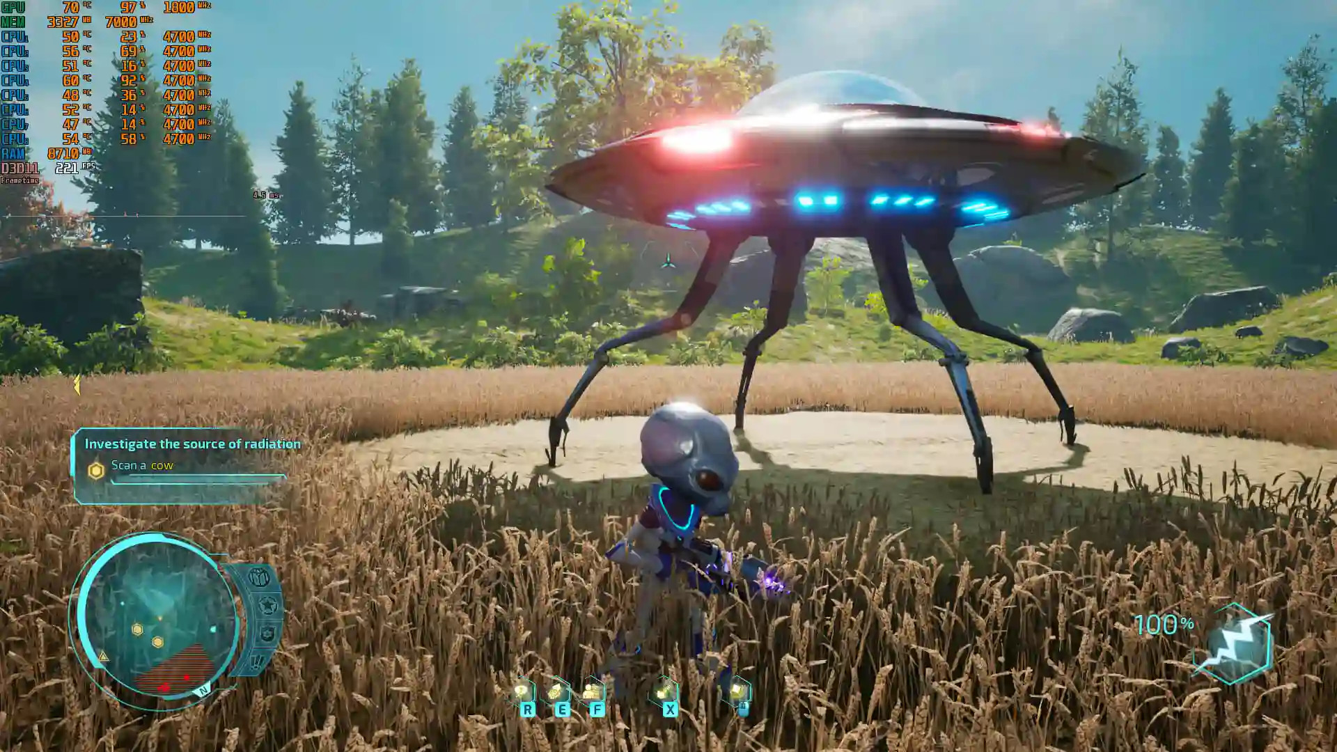 Mimozemšťan se zbraní a jeho loď ve hře Destroy All Humans! Remake